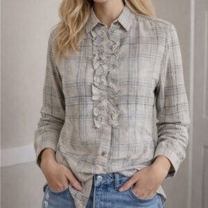 Tuckernuck Small NWT Ruffle Long Sleeve Plaid Blouse